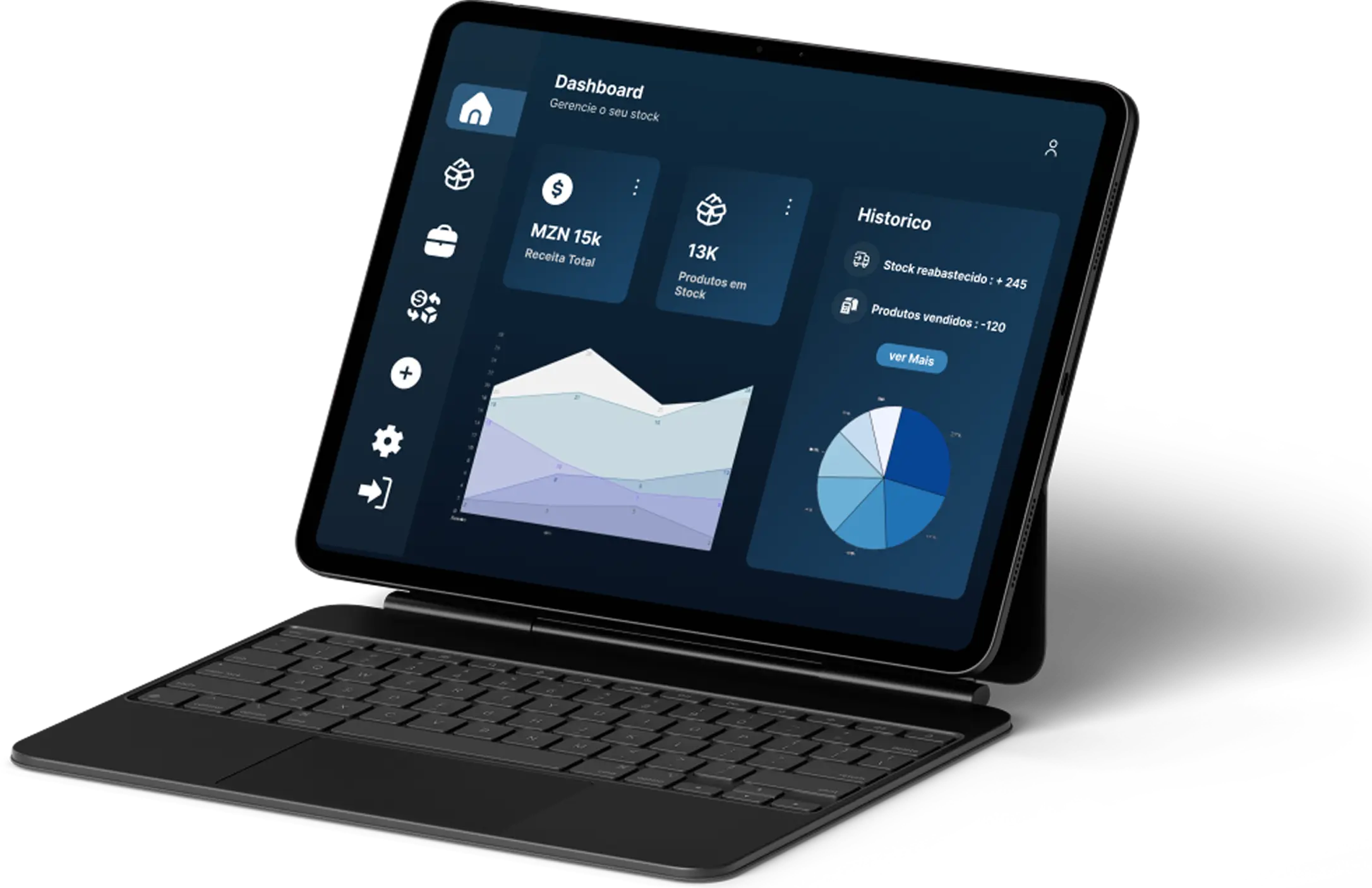 Tablet mostrando uma interface de aplicativo