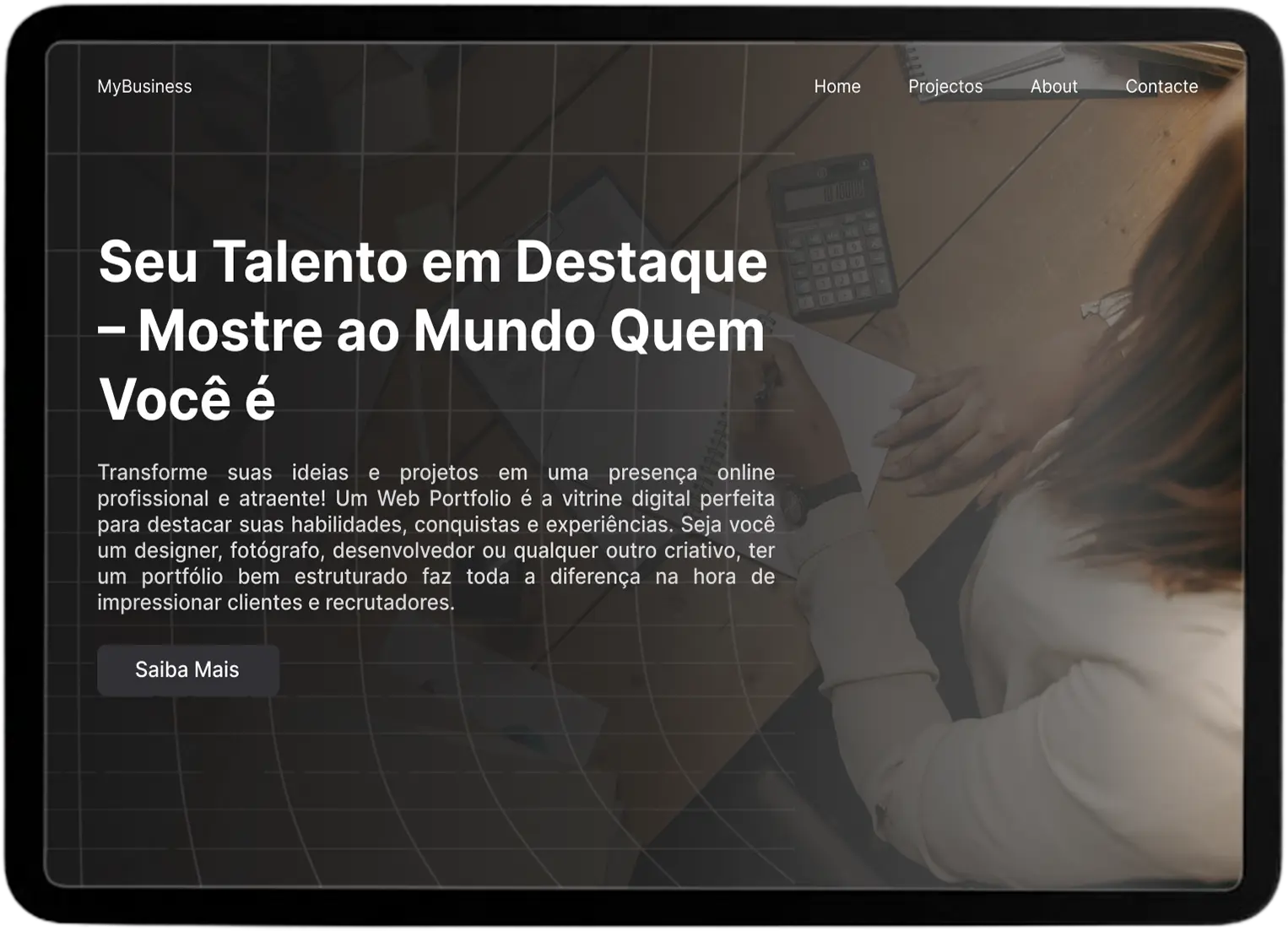 Tablet mostrando uma interface de aplicativo